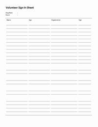 Volunteer Sign Up Sheet
