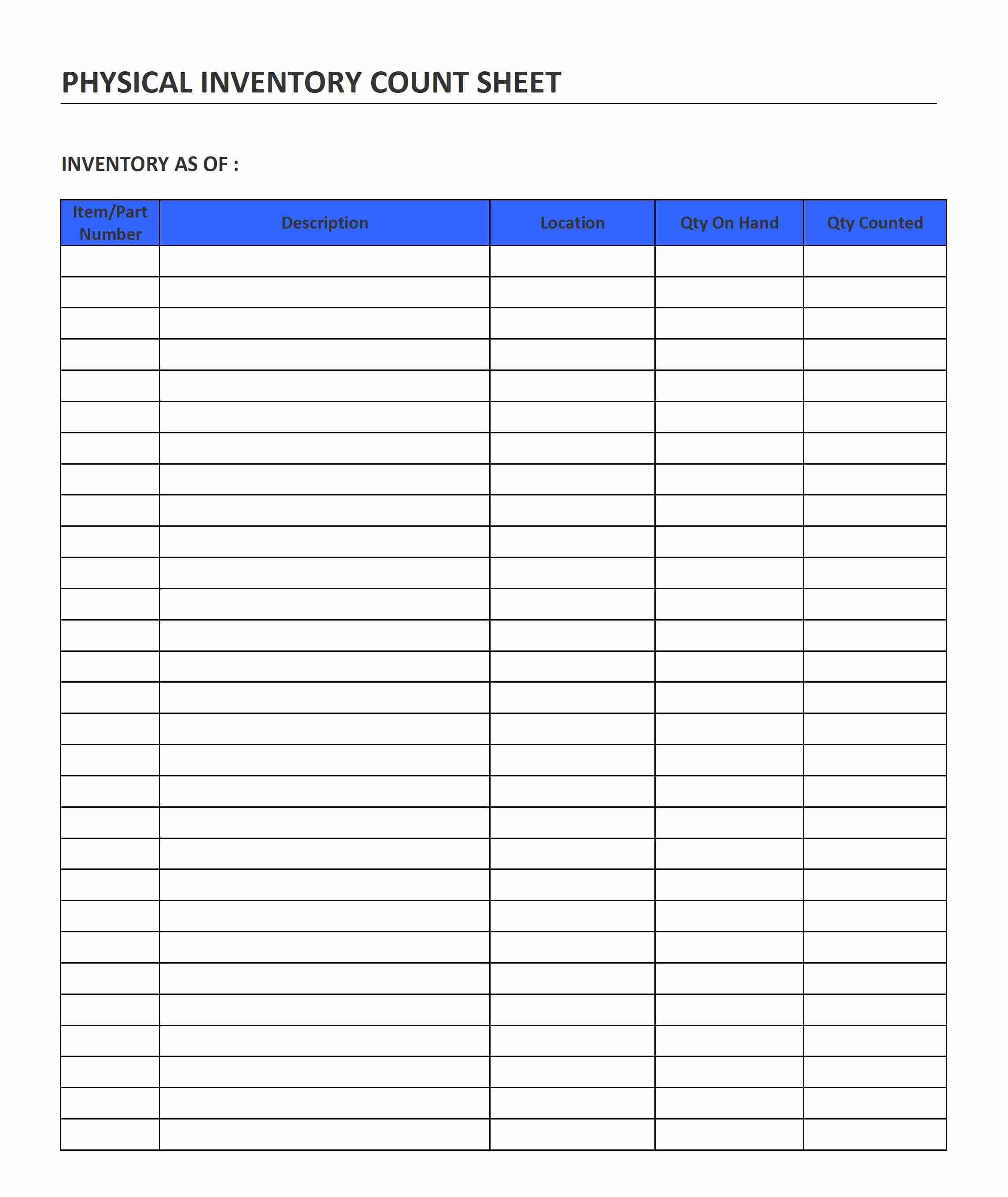 Printable Inventory Count Sheet