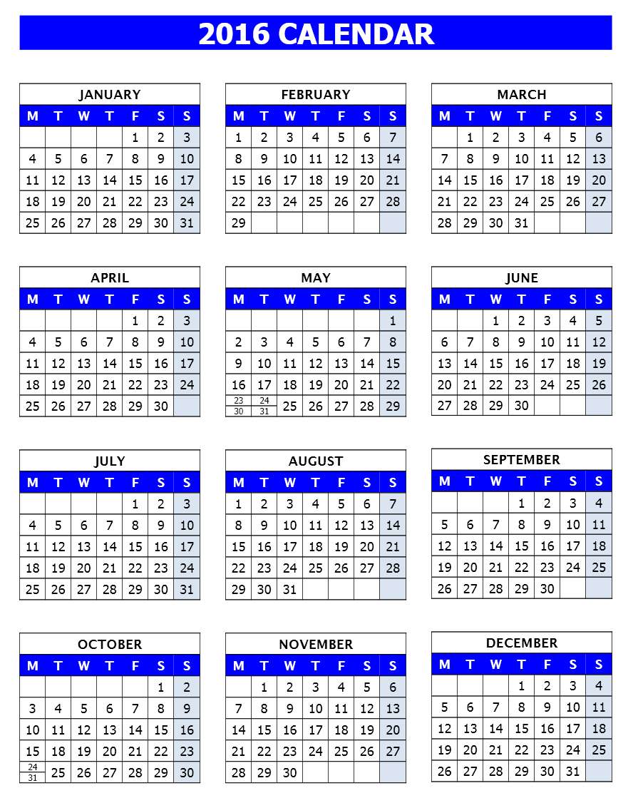2016 Calendar Templates Open Office Templates